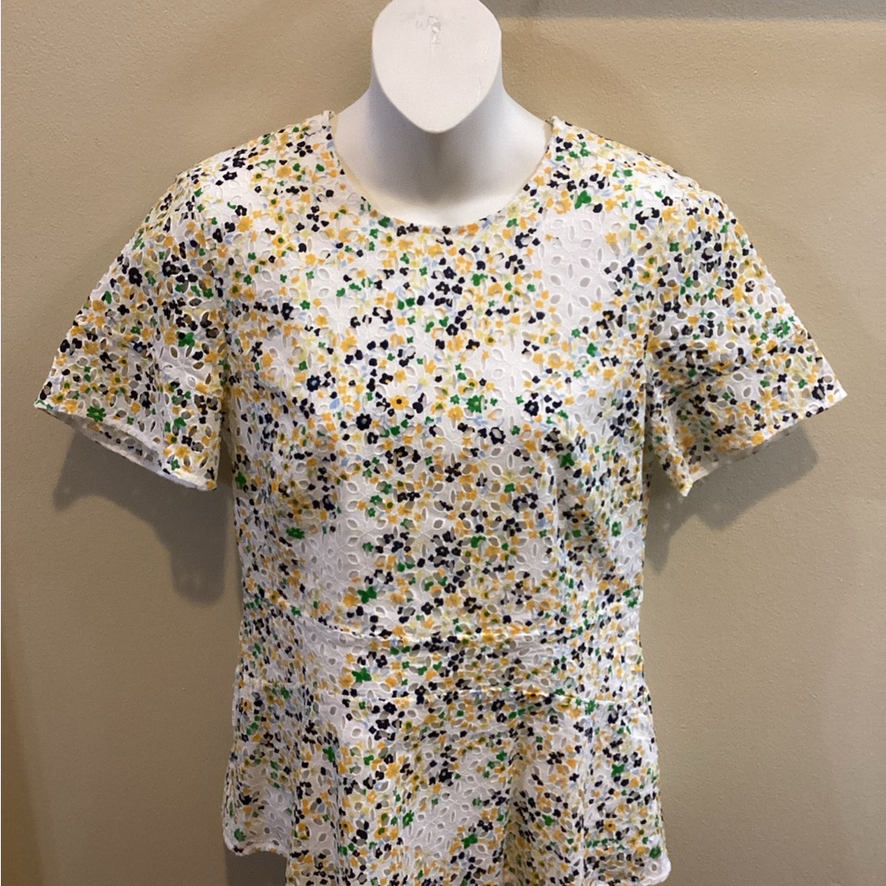 Michael Kors Printed Eyelet Floral Women Top - White, Yellow, Green